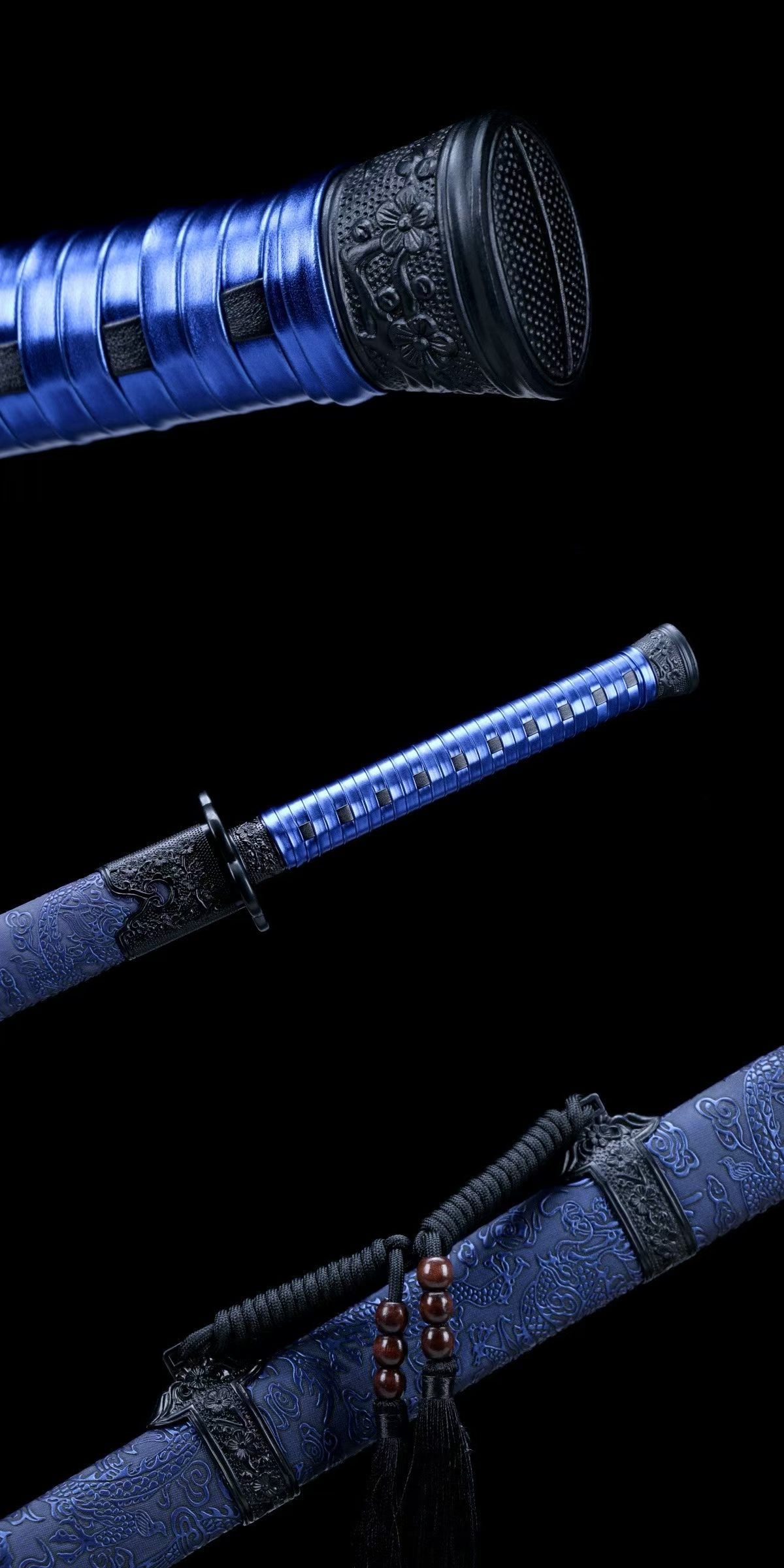 Thunder Roar Tang Dao, Full Tang, Forged High Manganese Steel, Sharp Edge, Alloy Fittings, Cord‑Wrapped Solid Wood Handle, Artificial Leather Wrapped Solid Wood Scabbard, Decorative Collectible Sword