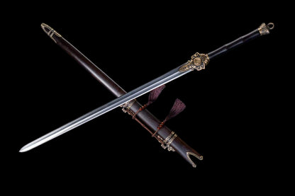 Xuan Heng Sword, Forged Damascus Steel Blade, Pure Copper Fittings, Premium Ebony Wood Handle and Scabbard, Chinese Mythical Taoist Collectible Sword