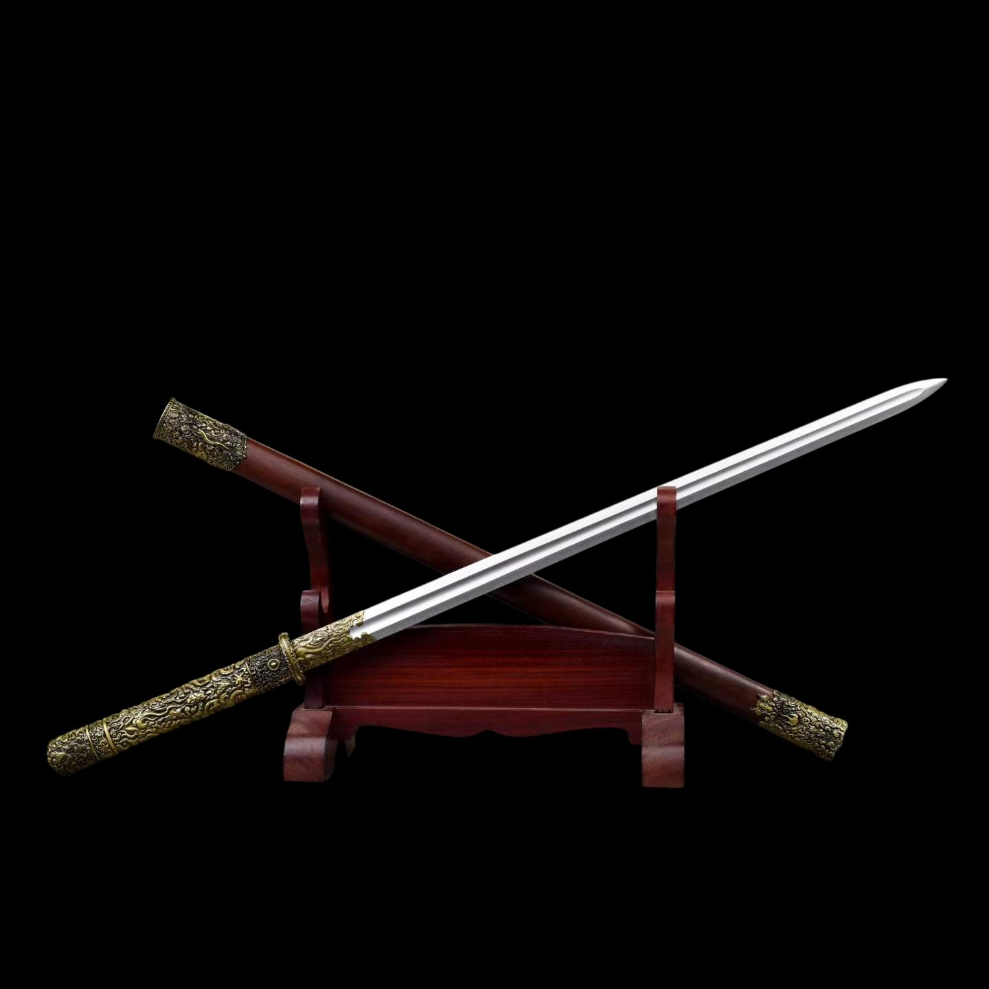 Full Tang Xuanhuang Tang Sword Replica, Sharp Blade, High‑Manganese Steel Blade with Single Groove, Premium Dragon‑Phoenix Sandalwood Scabbard, Historical Chinese Decorative Sword