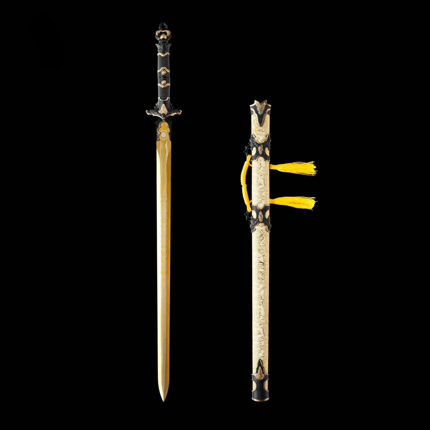 Sacred‑Will Haoyue Replica Sword, Full Tang High‑Manganese Steel Blade, Integrated Alloy Metal Handle, Wood Scabbard With Faux‑Leather Wrapping, Historical Decorative Replica