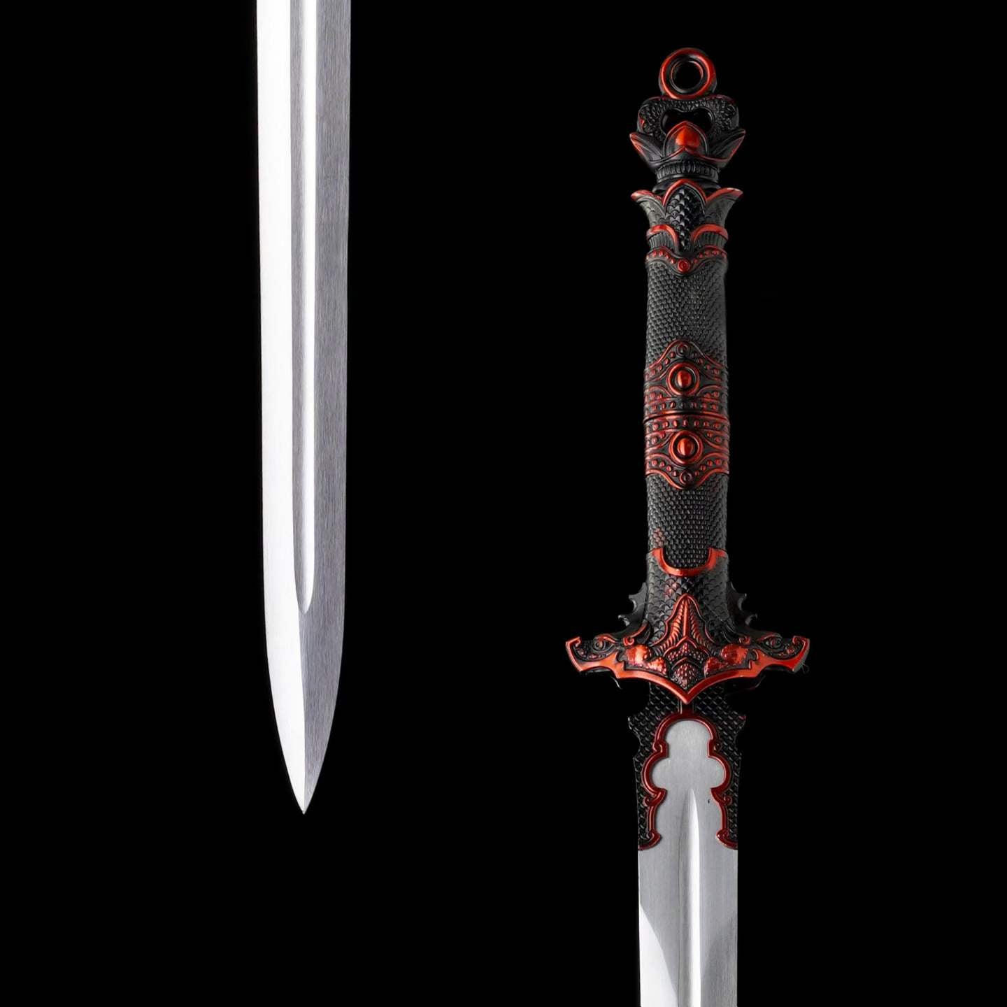 Full Tang Ancient Style Straight Sword Replica, Sharp Cutting Edge, High‑Manganese Steel Blade, One‑Piece Alloy Handle, Wood Artificial Leather Scabbard Historical Collectible Sword