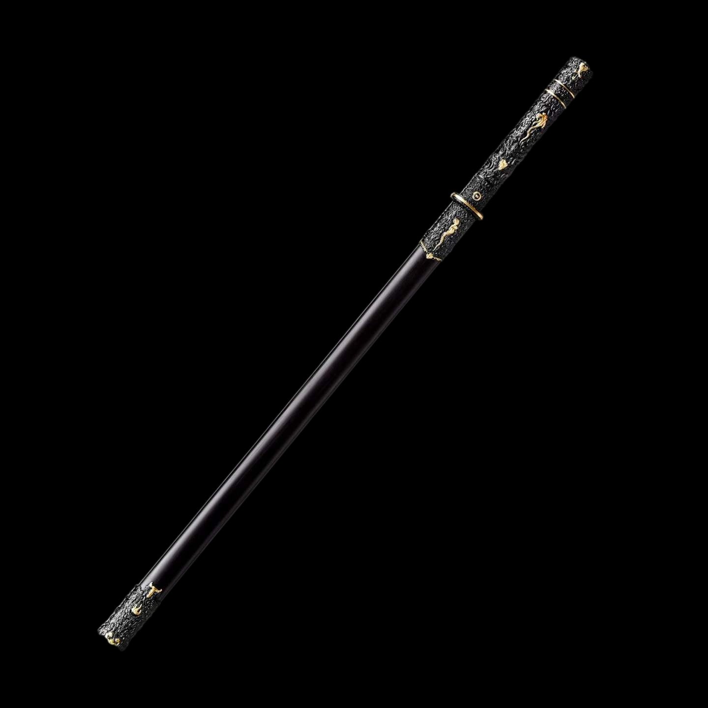 Darknight Tang Heng Dao, Full Tang Construction, Sharp Blade, Forged Damascus Steel, Alloy Cloud‑Beast Carved Fittings, Premium Dragon‑Phoenix Hardwood Scabbard, Historical Collectible Chinese Sword
