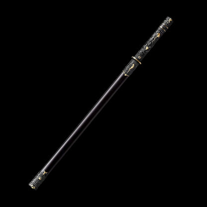 Darknight Tang Heng Dao, Full Tang Construction, Sharp Blade, Forged Damascus Steel, Alloy Cloud‑Beast Carved Fittings, Premium Dragon‑Phoenix Hardwood Scabbard, Historical Collectible Chinese Sword