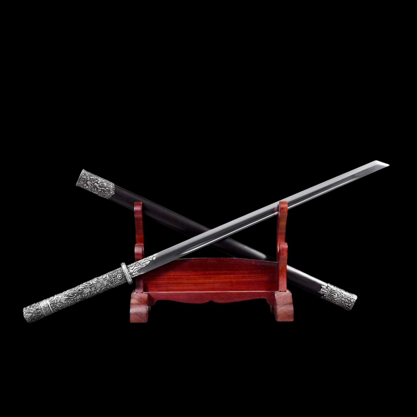 Lie‑Kong Tang Dao, Full Tang Construction, Sharp Blade, High‑Manganese Steel With Single Fuller, Alloy Fittings, Premium Dragon‑Phoenix Hardwood Scabbard, Historical Replica Collectible Sword