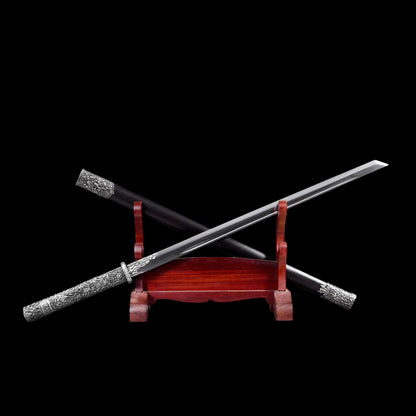 Lie‑Kong Tang Dao, Full Tang Construction, Sharp Blade, High‑Manganese Steel With Single Fuller, Alloy Fittings, Premium Dragon‑Phoenix Hardwood Scabbard, Historical Replica Collectible Sword