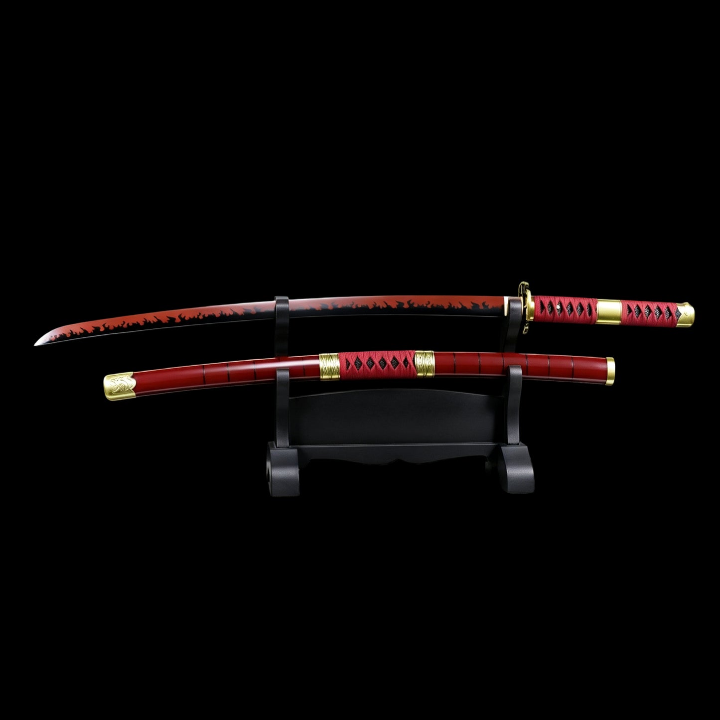 One Piece Zoro Sandai Kitetsu Katana, Full Tang Forged 5160 Spring Steel Sharp Blade Red Flame Pattern Blade, Solid Wood Scabbard Anime Replica Sword for Collection Cosplay Display