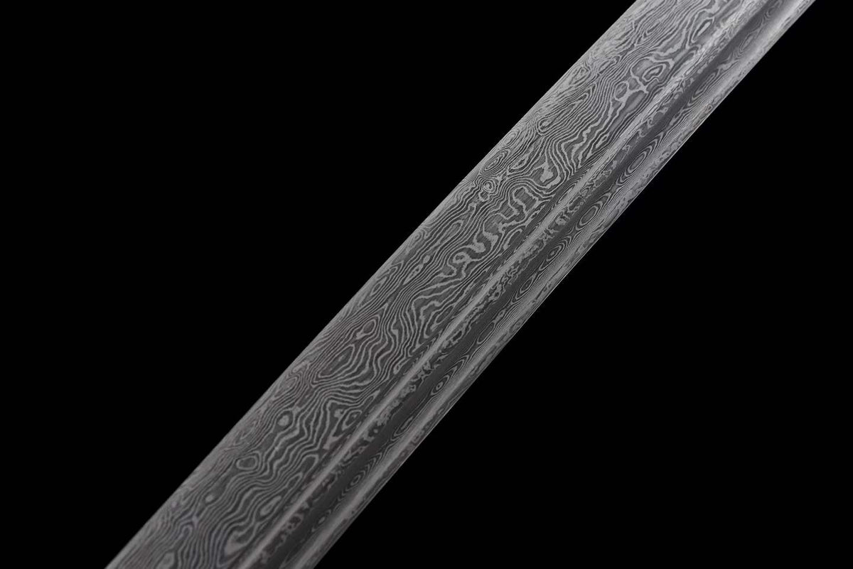 Full Tang Golden Talisman Saber, Hand Carved Two-Tone Copper Fittings, Solid Wood Handle Wrapped with Cord, Damascus Steel Sharp Edge, Pure Copper Wrapped Solid Wood Scabbard, Chinese Collectible Sword