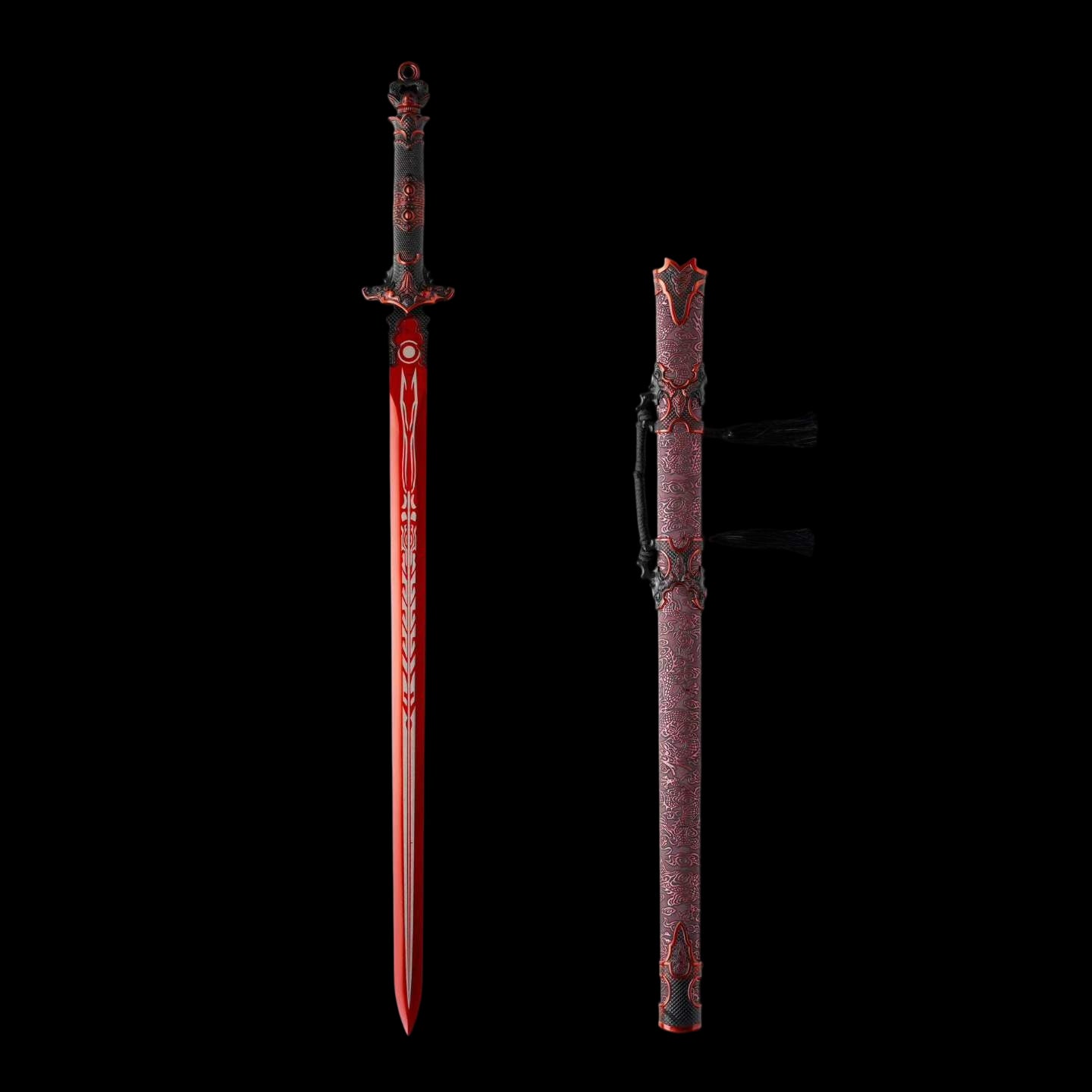 Chixiao Phantom Chinese Sword Replica, Full Tang High‑Manganese Steel Blade, One‑Piece Alloy Handle, Solid Wood Artificial Leather Scabbard, Fantasy Wuxia Decorative Sword