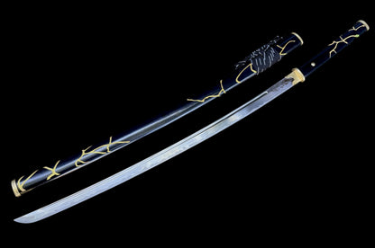 Nightbreak Gilded Katana, Full Tang Construction, High Manganese Steel Blade, Sharp Edge, Brass Fittings, Solid Wood Hand Lacquer Scabbard, Game Replica Sheep Hoof Mountain Soul Samurai Sword