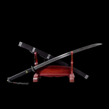 Zhen‑Yuan Ming Official Dao, Full Tang Construction, Sharp Blade, Forged Damascus Steel, Dual Fuller, Dragon‑Phoenix Hardwood Cord‑Wrapped Handle And Scabbard, Historical Replica Collectible Sword