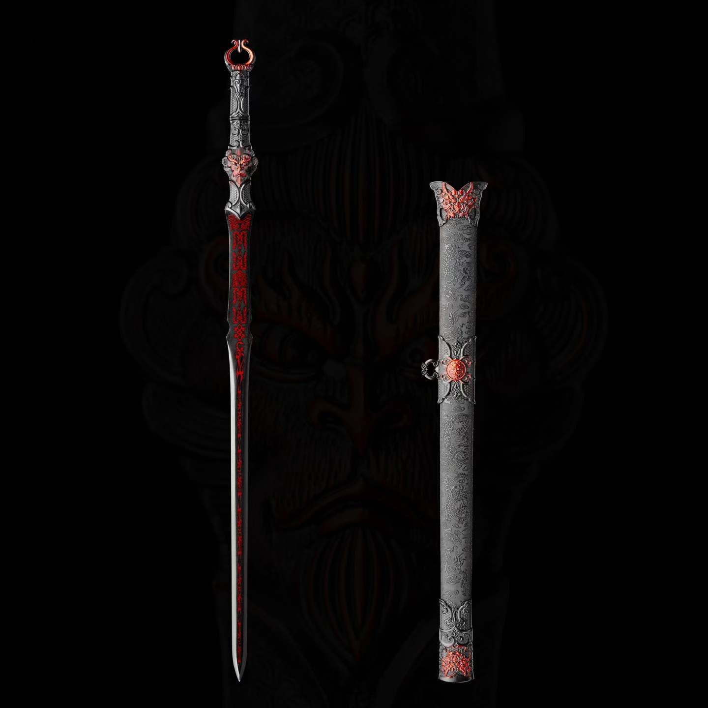 Full Tang Return of The Great Sage Sword Replica Inspired by Black Myth, High‑Manganese Steel Blade, One‑Piece Alloy Handle, Wood Artificial Leather Scabbard Collectible Sword