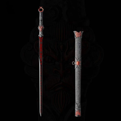 Full Tang Return of The Great Sage Sword Replica Inspired by Black Myth, High‑Manganese Steel Blade, One‑Piece Alloy Handle, Wood Artificial Leather Scabbard Collectible Sword