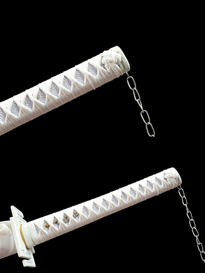 BLEACH Tensa Zangetsu Katana, Ichigo Kurosaki Replica Sword Black & White Version, Full Tang Forged 5160 Spring Steel Sharp Blade, Samurai Sword with Solid Wood Scabbard for Collection Display