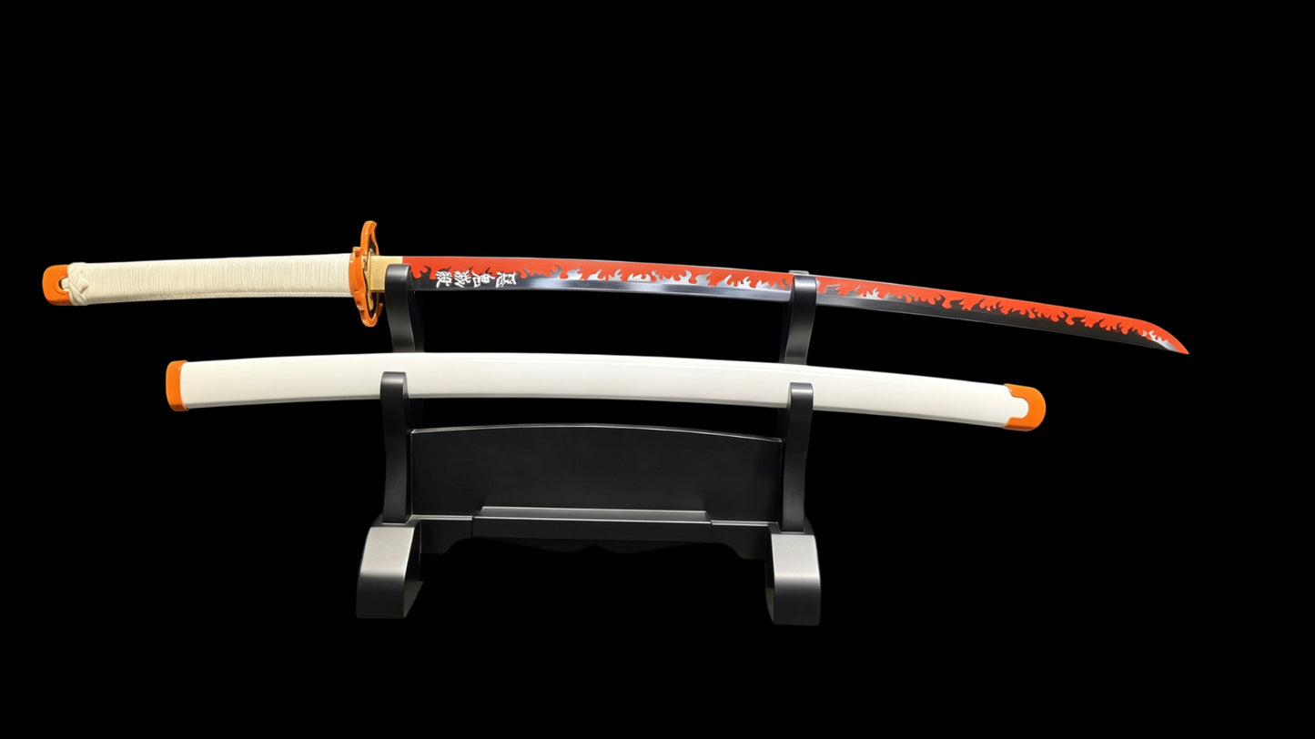 Demon Slayer Kyojuro Rengoku Nichirin Sword, Full Tang Forged 5160 Spring Steel, Sharp Blade
