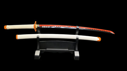 Demon Slayer Kyojuro Rengoku Nichirin Sword, Full Tang Forged 5160 Spring Steel, Sharp Blade