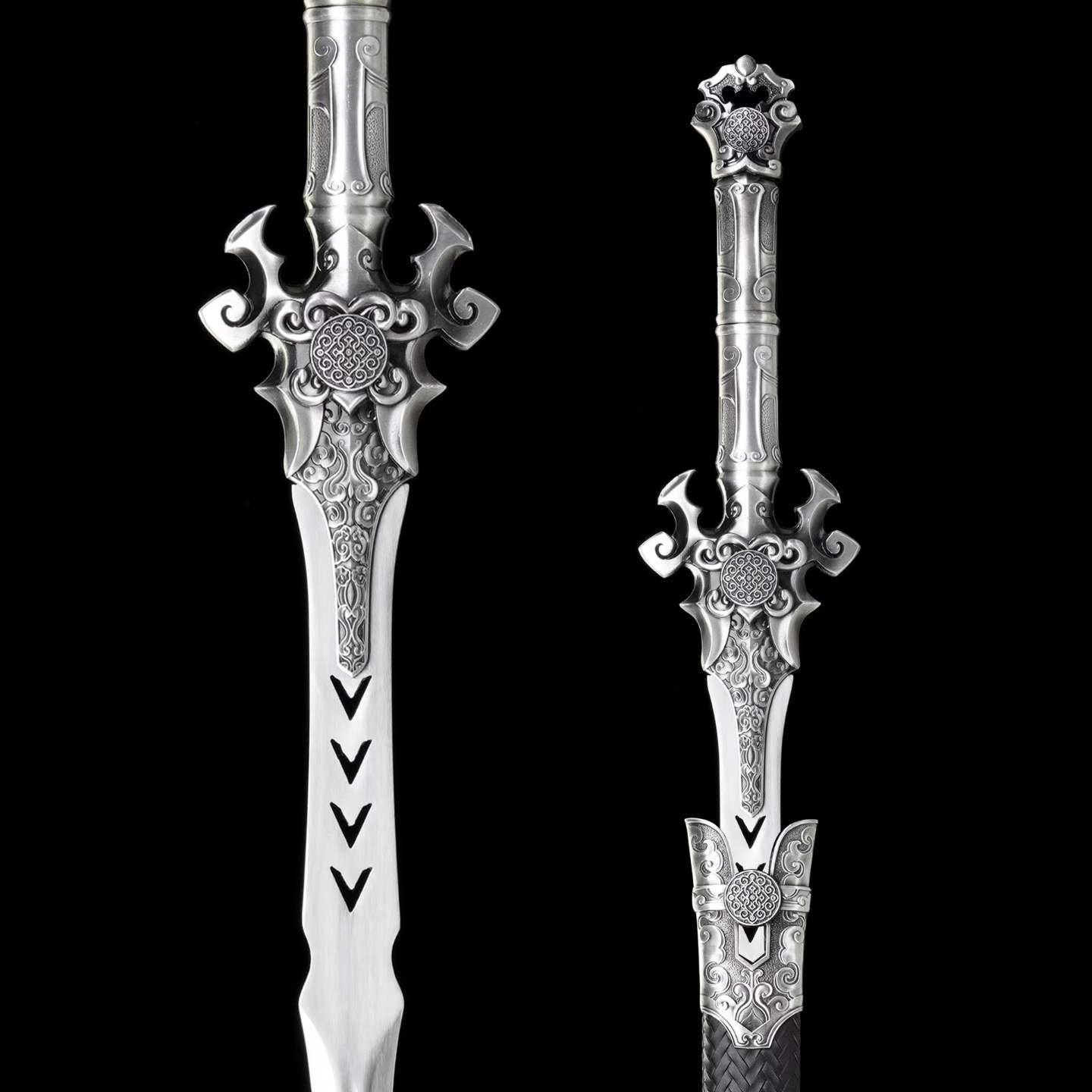 Full Tang Demon Sword Supreme Fantasy Replica, Sharp Blade, High‑Manganese Steel Blade, Alloy Metal Handle, Solid Wood Artificial Leather Scabbard, Fantasy Decorative Collectible Sword