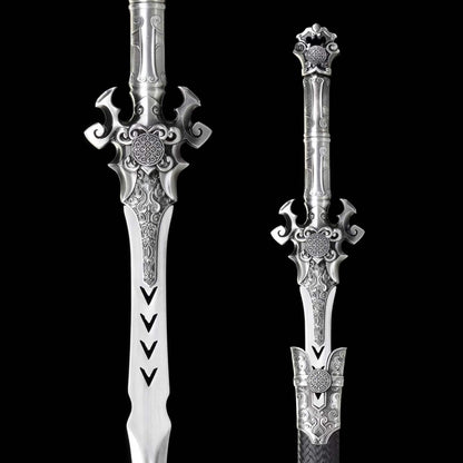 Full Tang Demon Sword Supreme Fantasy Replica, Sharp Blade, High‑Manganese Steel Blade, Alloy Metal Handle, Solid Wood Artificial Leather Scabbard, Fantasy Decorative Collectible Sword