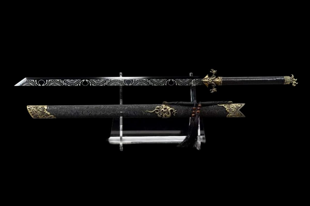 **Phantom Night Dragon Sword**, Full‑Tang Construction, Sharp Blade, High‑Manganese Steel Forged, Alloy Fittings, Collectible Decorative Craft Sword