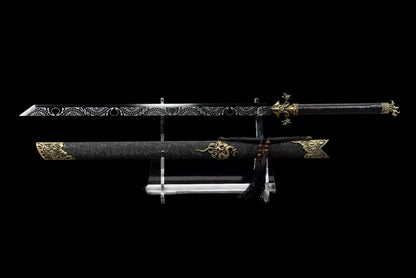 **Phantom Night Dragon Sword**, Full‑Tang Construction, Sharp Blade, High‑Manganese Steel Forged, Alloy Fittings, Collectible Decorative Craft Sword