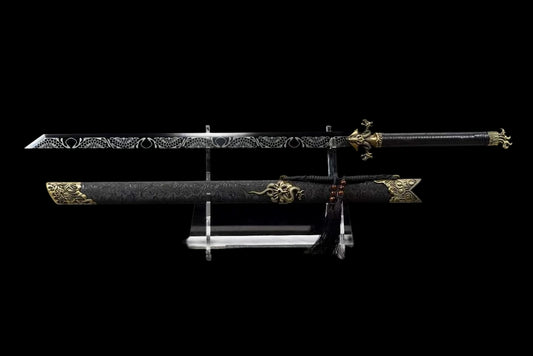 **Phantom Night Dragon Sword**, Full‑Tang Construction, Sharp Blade, High‑Manganese Steel Forged, Alloy Fittings, Collectible Decorative Craft Sword