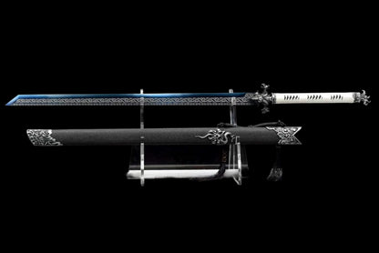 Dragon Roar Mystic Scale, High Manganese Steel Blue Blade, Alloy Dragon Fittings, Full Tang Construction, Sharp Edge, Collectible Decorative Sword