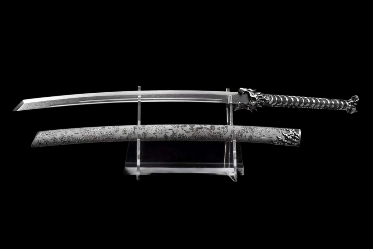 Dragon Roar Mystic Scale, Damascus Steel Forged Blade, Alloy Dragon Fittings, Full Tang Construction, Sharp Edge, Collectible Decorative Sword