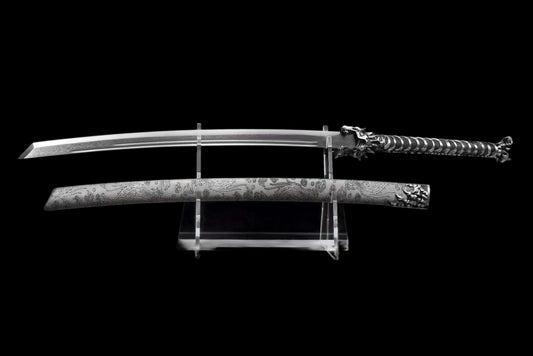 Dragon Roar Mystic Scale, Damascus Steel Forged Blade, Alloy Dragon Fittings, Full Tang Construction, Sharp Edge, Collectible Decorative Sword