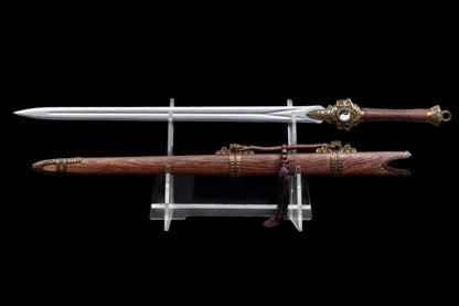 Bagua Chinese Sword, Full Tang Construction, High Manganese Steel Blade, Y-shaped Fuller, Sharp Edge, Rotatable Tai Chi Alloy Fittings, Premium Hainan Huanghuali Wood Scabbard, Collectible Decorative Chinese Sword