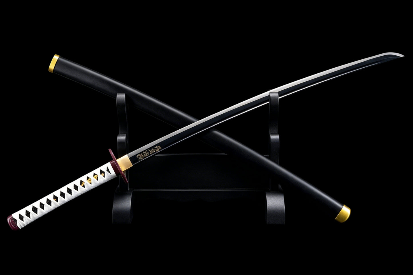 Demon Slayer Giyuu Tomioka Nichirin Sword, Full Tang Forged 1095 High Carbon Steel, Black Blade Version, Sharp Blade