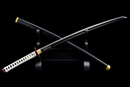 Demon Slayer Giyuu Tomioka Nichirin Sword, Full Tang Forged 1095 High Carbon Steel, Black Blade Version, Sharp Blade
