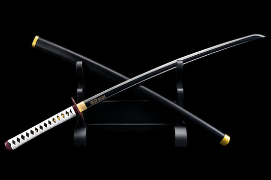 Demon Slayer Giyuu Tomioka Nichirin Sword, Full Tang Forged 1095 High Carbon Steel, Black Blade Version, Sharp Blade