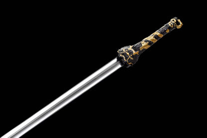 Dragon Theme Chinese Sword, High Manganese Steel Forged, Full Tang, Sharp Blade, Mirror Polished Convex Blade, Ebony Scabbard Collectible Decorative Sword