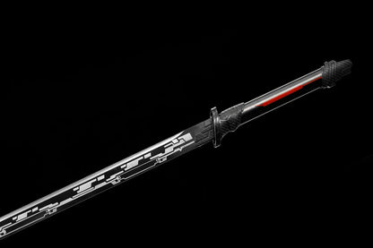 Cyberpunk Tang Dao Full Tang Forged Steel Blade, Futuristic Sci-Fi Circuit Pattern Straight Sword with Aluminum Alloy Scabbard for Cosplay Display Collection