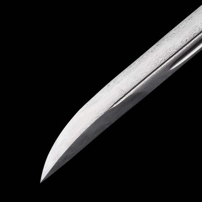 Full Tang Ding Baiying Chinese Sword, Forged Damascus Steel Sharp Blade, Brass Engraved Fittings, Dragon Phoenix Sandalwood Scabbard, Collectible Wuxia Sword