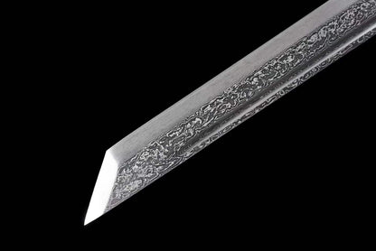 Darknight Tang Heng Dao, Full Tang Construction, Sharp Blade, Forged Damascus Steel, Alloy Cloud‑Beast Carved Fittings, Premium Dragon‑Phoenix Hardwood Scabbard, Historical Collectible Chinese Sword