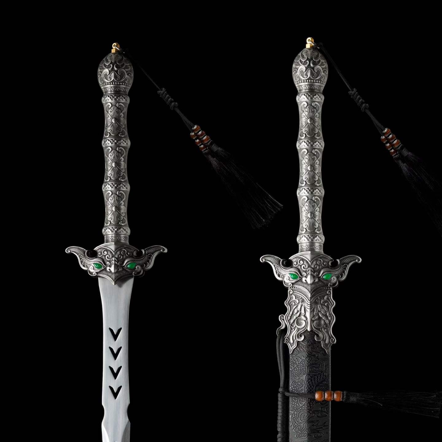Heaven‑Sword Replica Sword, Full Tang High‑Manganese Steel Sharp Blade, Integrated Alloy Metal Handle, Wood Scabbard With Faux‑Leather Wrapping, Historical Decorative Replica