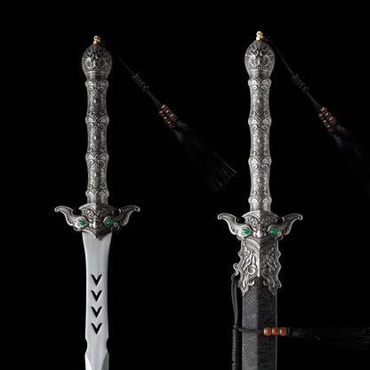 Heaven‑Sword Replica Sword, Full Tang High‑Manganese Steel Sharp Blade, Integrated Alloy Metal Handle, Wood Scabbard With Faux‑Leather Wrapping, Historical Decorative Replica