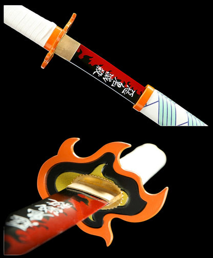 Demon Slayer Kyojuro Rengoku Nichirin Sword, Full Tang Forged 1095 High Carbon Steel, Sharp Blade