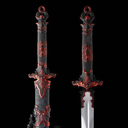 Full Tang Ancient Style Straight Sword Replica, Sharp Cutting Edge, High‑Manganese Steel Blade, One‑Piece Alloy Handle, Wood Artificial Leather Scabbard Historical Collectible Sword