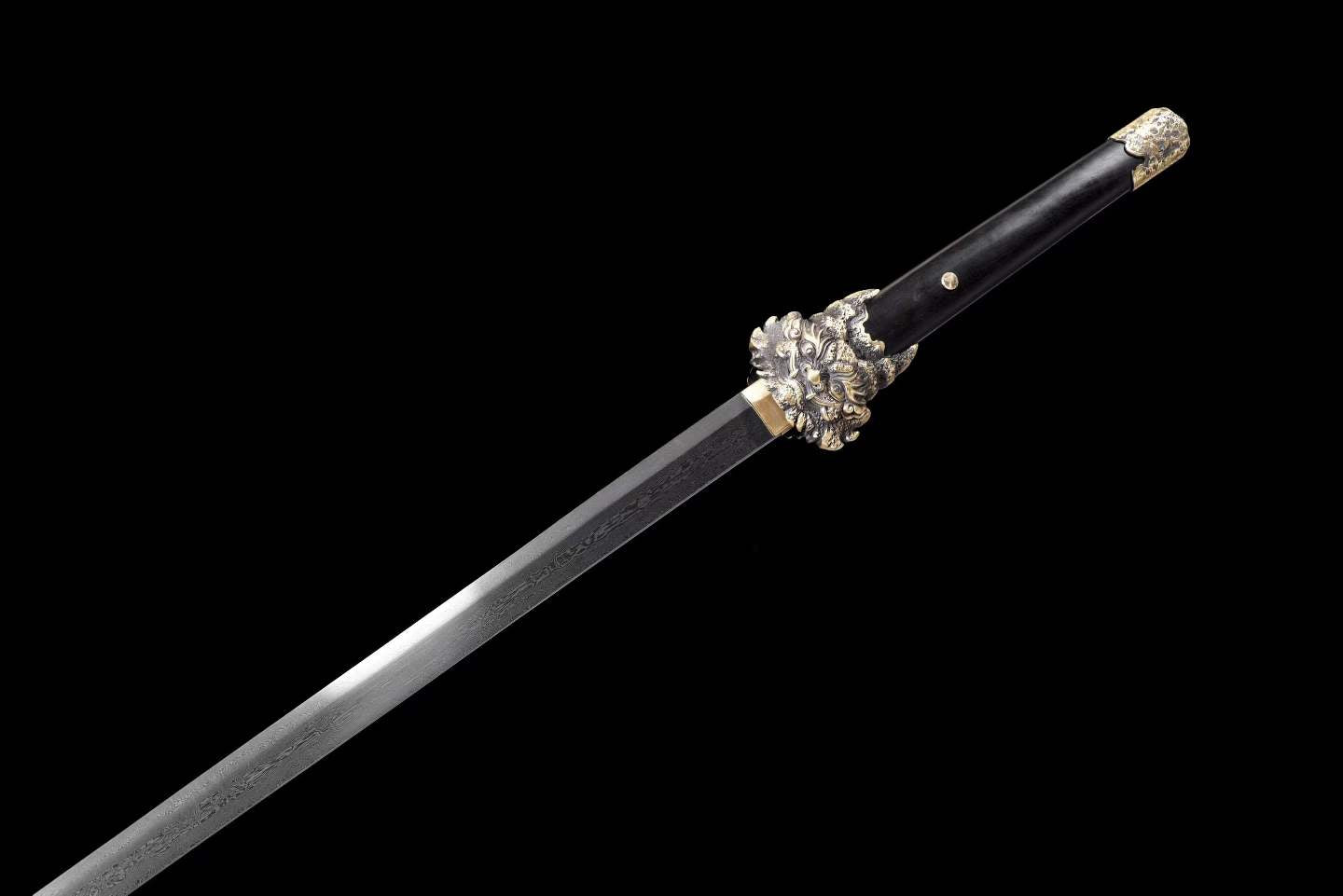 Suanni Tang Dao, Full Tang Construction, Sharp Blade, Damascus Steel Forged Blade, Premium Ebony Wood Handle And Scabbard, Historical Replica Collectible Sword