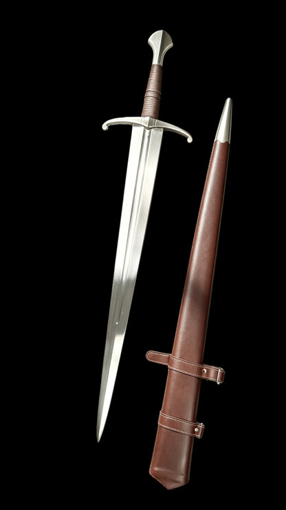 Medieval Knight Wide Blade One Hand Battle Sword Full Tang Forged Sharp Blade 65 Manganese Steel Vacuum Heat Treated Stainless Steel Fittings Wooden Core Leather Scabbard Collectible Replica Sword