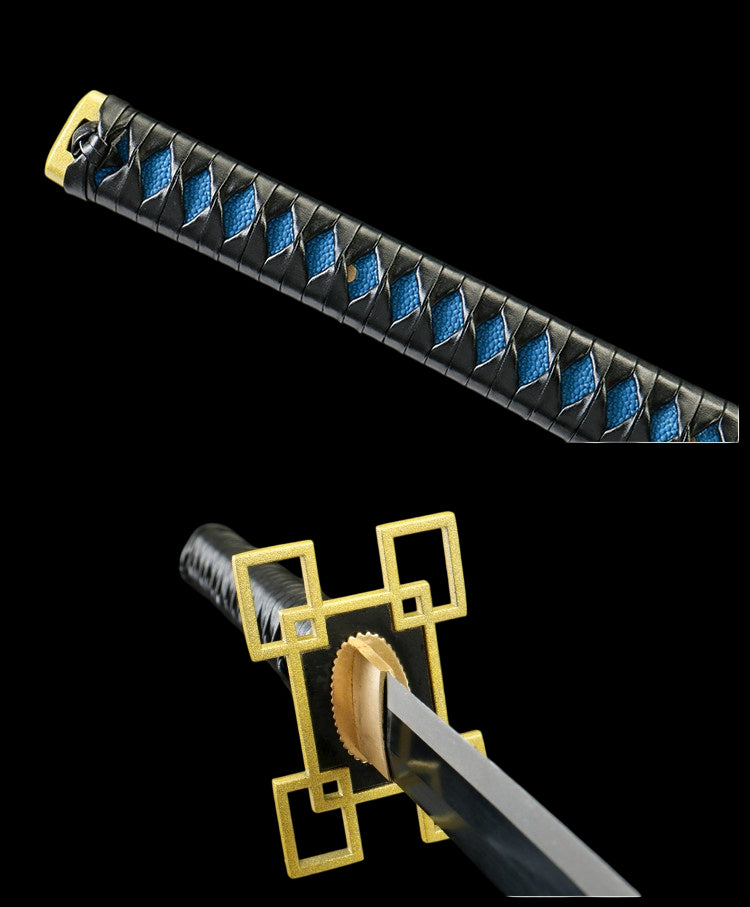 Demon Slayer Giyuu Tomioka Nichirin Sword, Full Tang Forged 1095 High Carbon Steel, Black Blade Version, Sharp Blade