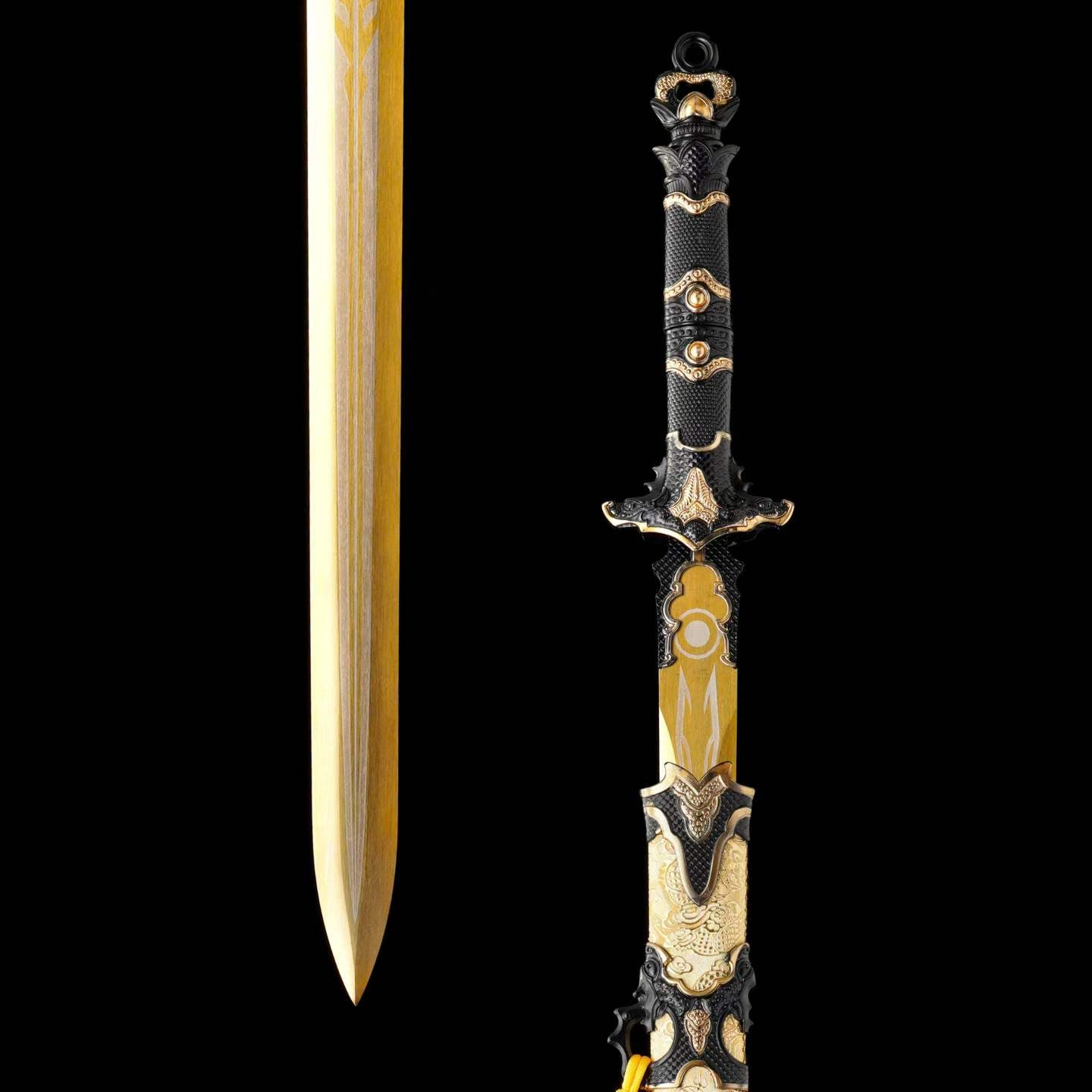Sacred‑Will Haoyue Replica Sword, Full Tang High‑Manganese Steel Blade, Integrated Alloy Metal Handle, Wood Scabbard With Faux‑Leather Wrapping, Historical Decorative Replica