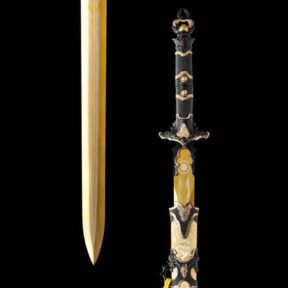 Sacred‑Will Haoyue Replica Sword, Full Tang High‑Manganese Steel Blade, Integrated Alloy Metal Handle, Wood Scabbard With Faux‑Leather Wrapping, Historical Decorative Replica