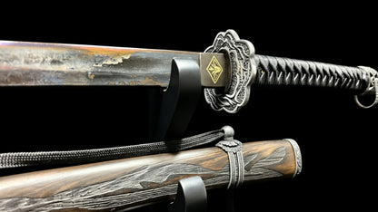 Sekiro Shadows Die Twice Undying Blade, Bite the Moon & Open Gate Katana, Full Tang Forged 5160 Spring Steel, Sharp Blade, Vintage Finished Version