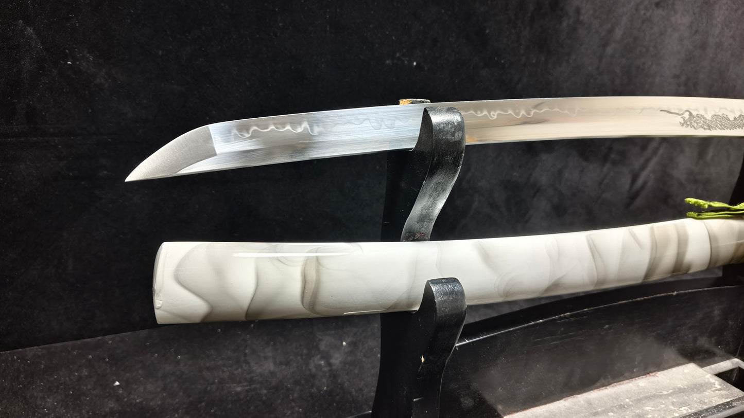 T10 forging process, burnt blade, hand carved dragon（A9）katana,Wakizashi