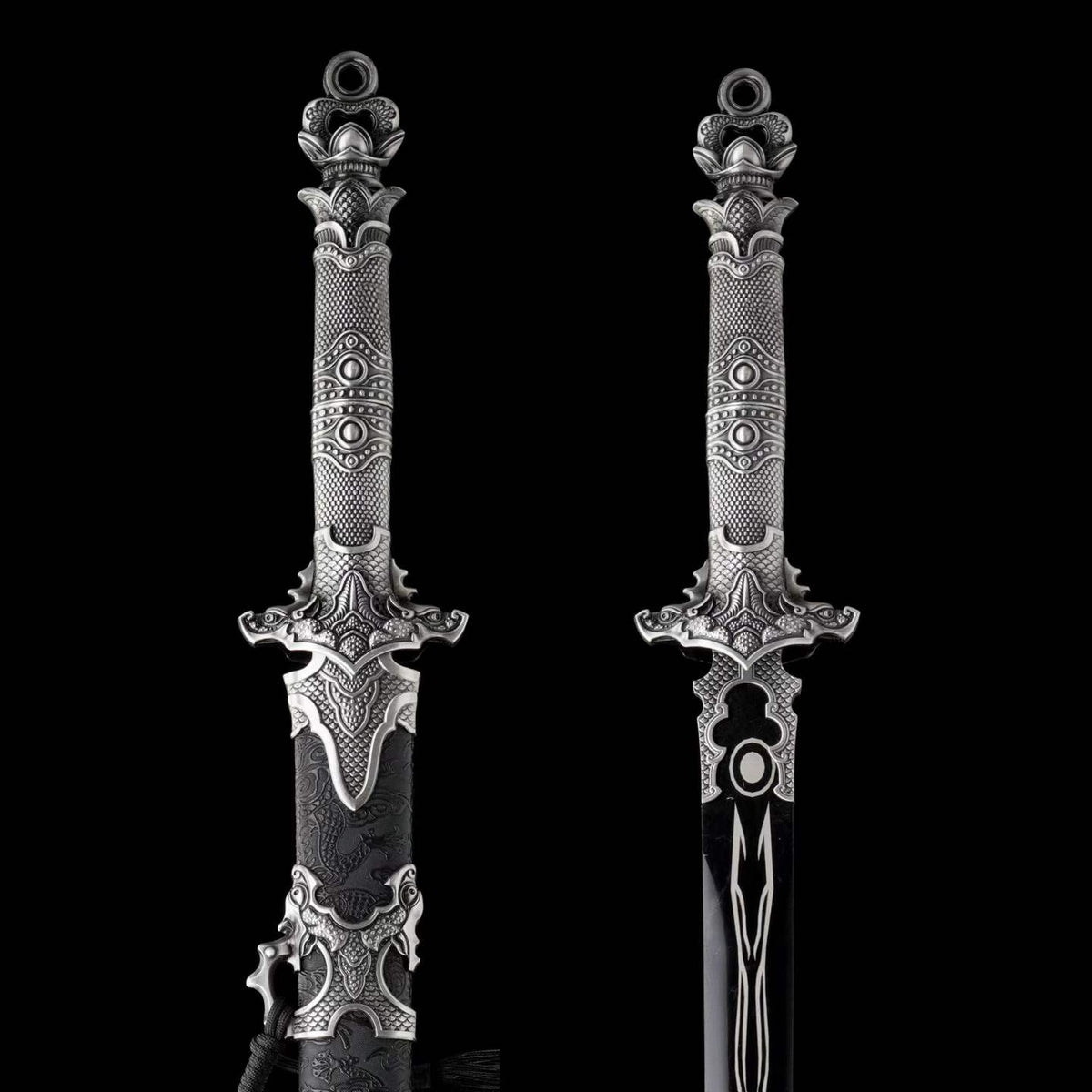Xuan‑Lin Imperial Qilin Jian, Full Tang Construction, Sharp Blade, Forged High Manganese Steel, Alloy Fittings, One‑Piece Alloy Handle, Solid Wood Artificial Leather Wrapped Scabbard, Historical Collectible Chinese Sword
