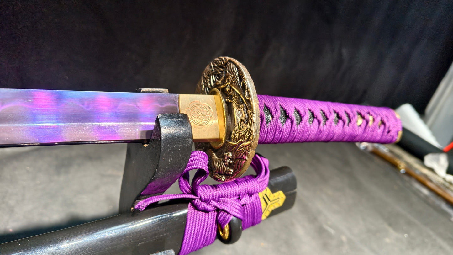 Purple flame t10 forged short knife is very sharp,katana ,short knife