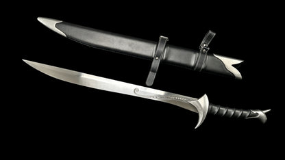 Full Tang 60Si2Mn Spring Steel Orc‑crist Sword Replica, Sharp Blade, Stainless Steel Fittings, Lord of The Rings Elven Sword with Leather‑Wrapped Scabbard Fantasy Collectible