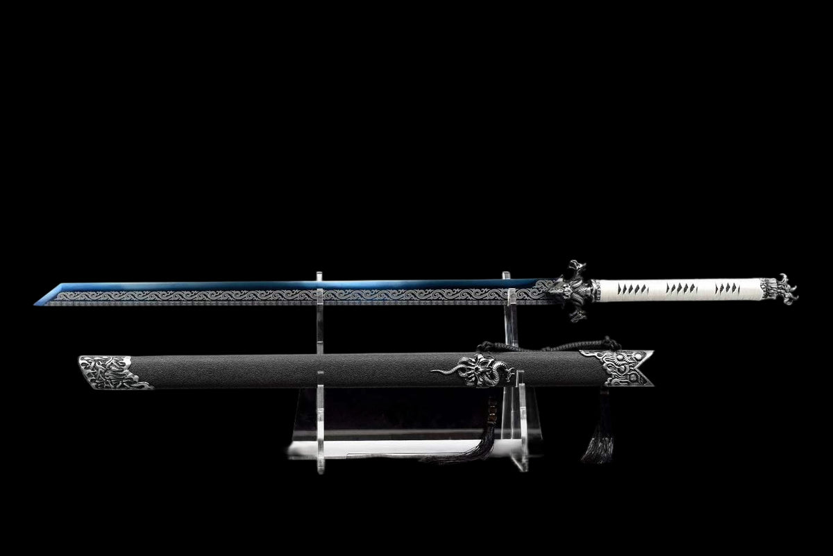 Dragon Roar Mystic Scale, High Manganese Steel Blue Blade, Alloy Dragon Fittings, Full Tang Construction, Sharp Edge, Collectible Decorative Sword